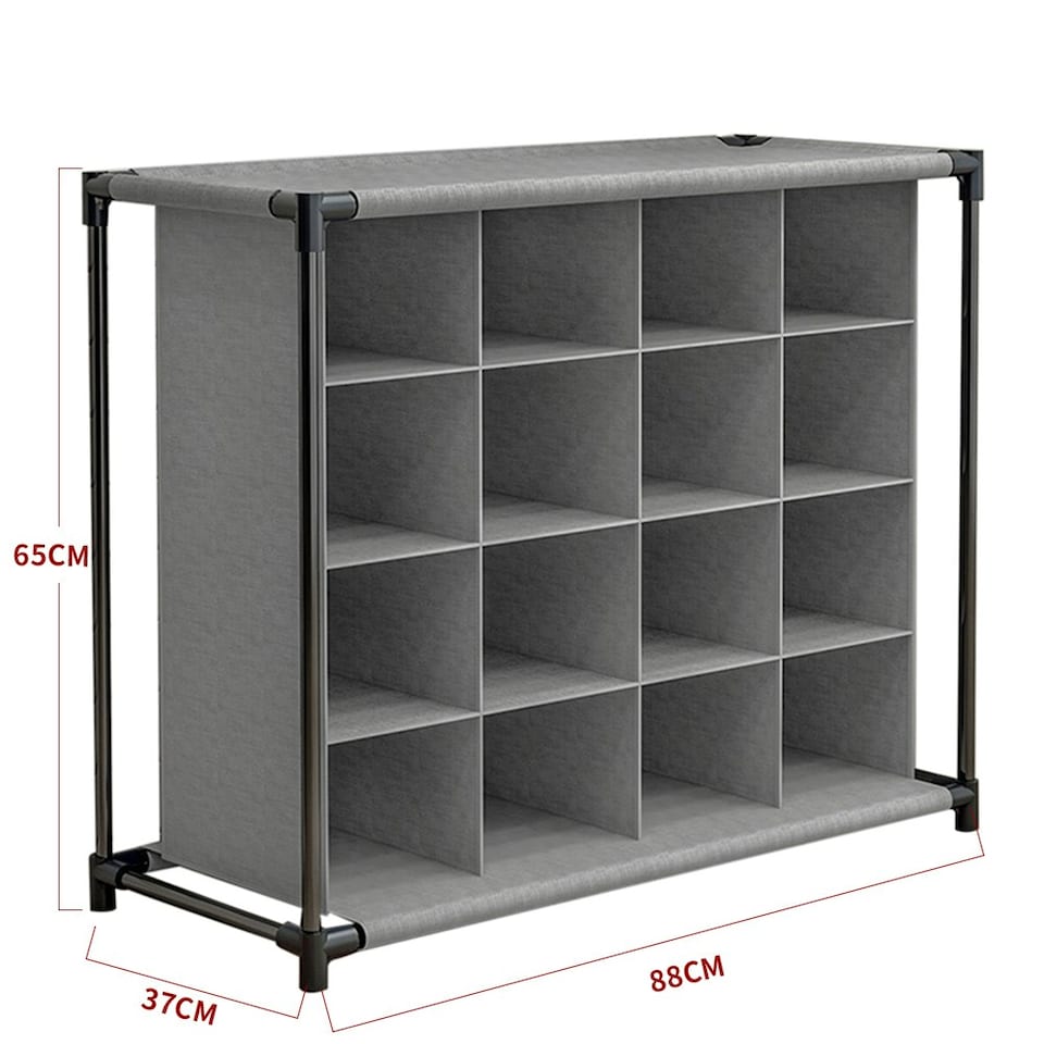 image 1 of Living and Home 4 Tiers 16-Pair Non-woven Grid Shoes Rack - Grey