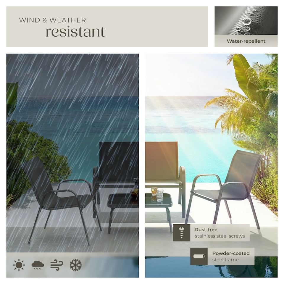 image 1 of Garden Furniture Set Nora - up to 4 people, textilene fabric, weather-resistant | Grey | anthracite | 70 x 111 x 83 cm | 1