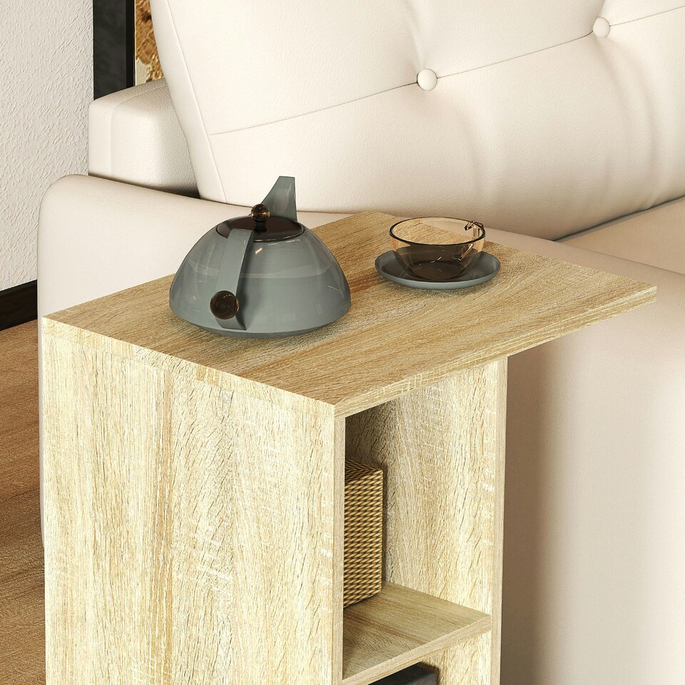 image 1 of C-Shape End Table Unique Storage Unit w/ 2 Shelves 4 Wheels Home Office | Yellow | 45x35x58