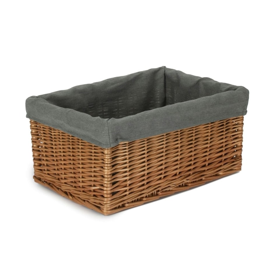 image 1 of Medium Double Steamed Grey Cotton Lined Willow Storage Baskets | Grey | Grey