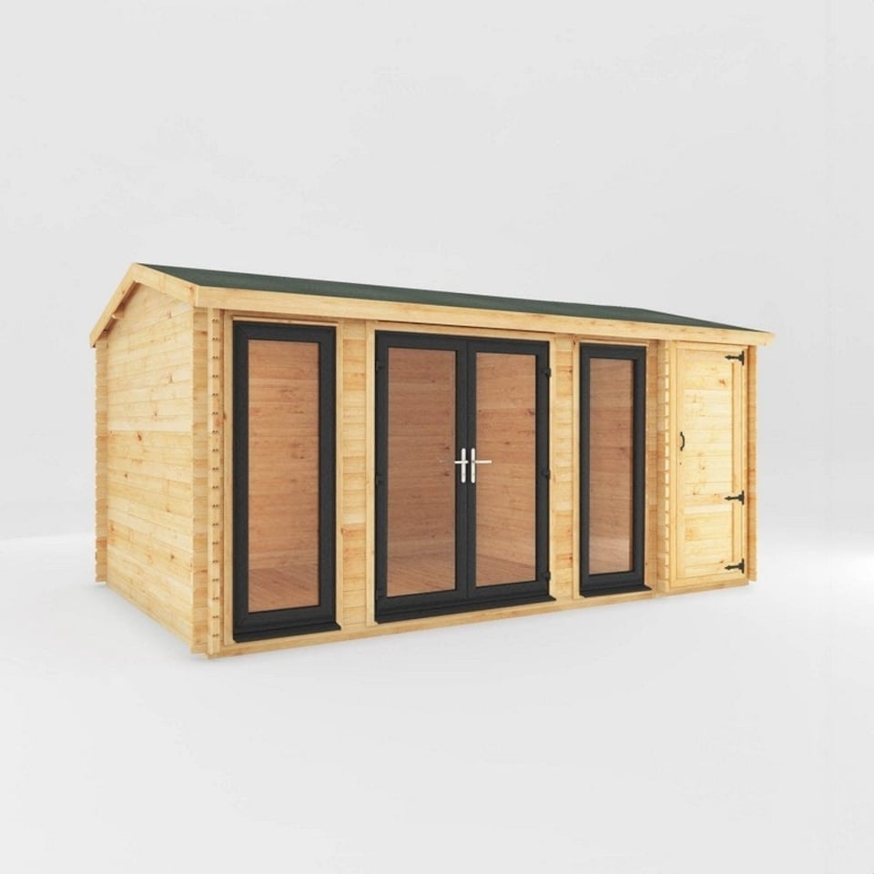 image 1 of 5.1 x 3 m Home Office Studio with Side Shed with White UPVC Windows and Doors - 44 mm Timber - L313.3 x W515.5 x H259.5 cm - Brown Brown