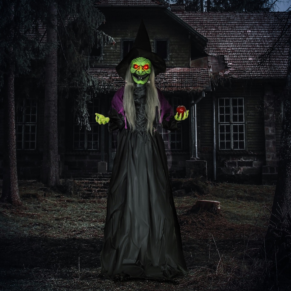 image 1 of HOMCOM Voice Activated Halloween Animatronics Witch, Battery Operated