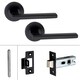 image 2 of Golden Grace 4 Pairs Leon Design Door Handles on Round Rose in Matt Black Finish with 2.5" Tubular Latch - 52mm Diameter Black