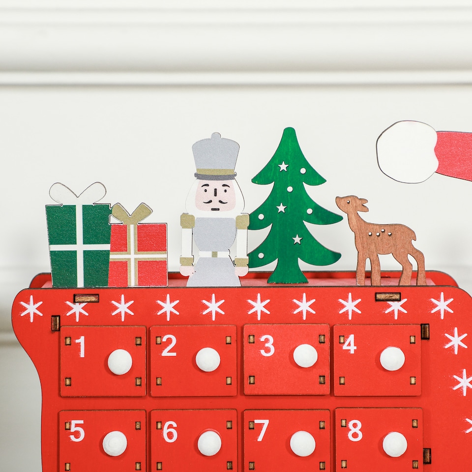 image 1 of HOMCOM Christmas Advent Calendar with 24 Countdown Drawers, Reusable mas Decor, Christmas Gift