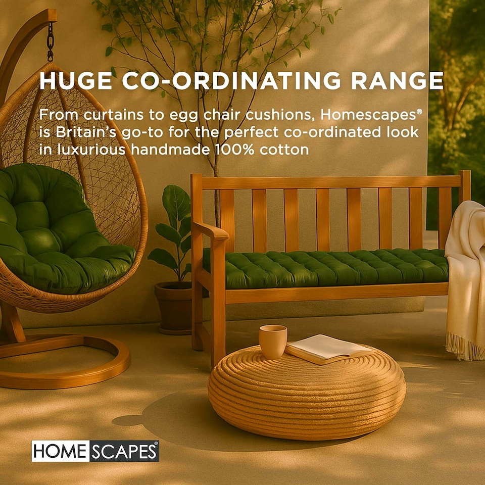 image 1 of Homescapes Garden Bench Cushion Luxury 3 Seater 100% Cotton Indoor Outdoor Seat Pad Green | 143 x 48 cm