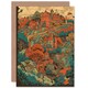 image 1 of Village Forest Coral Teal Blue Illustration Travel Art Card