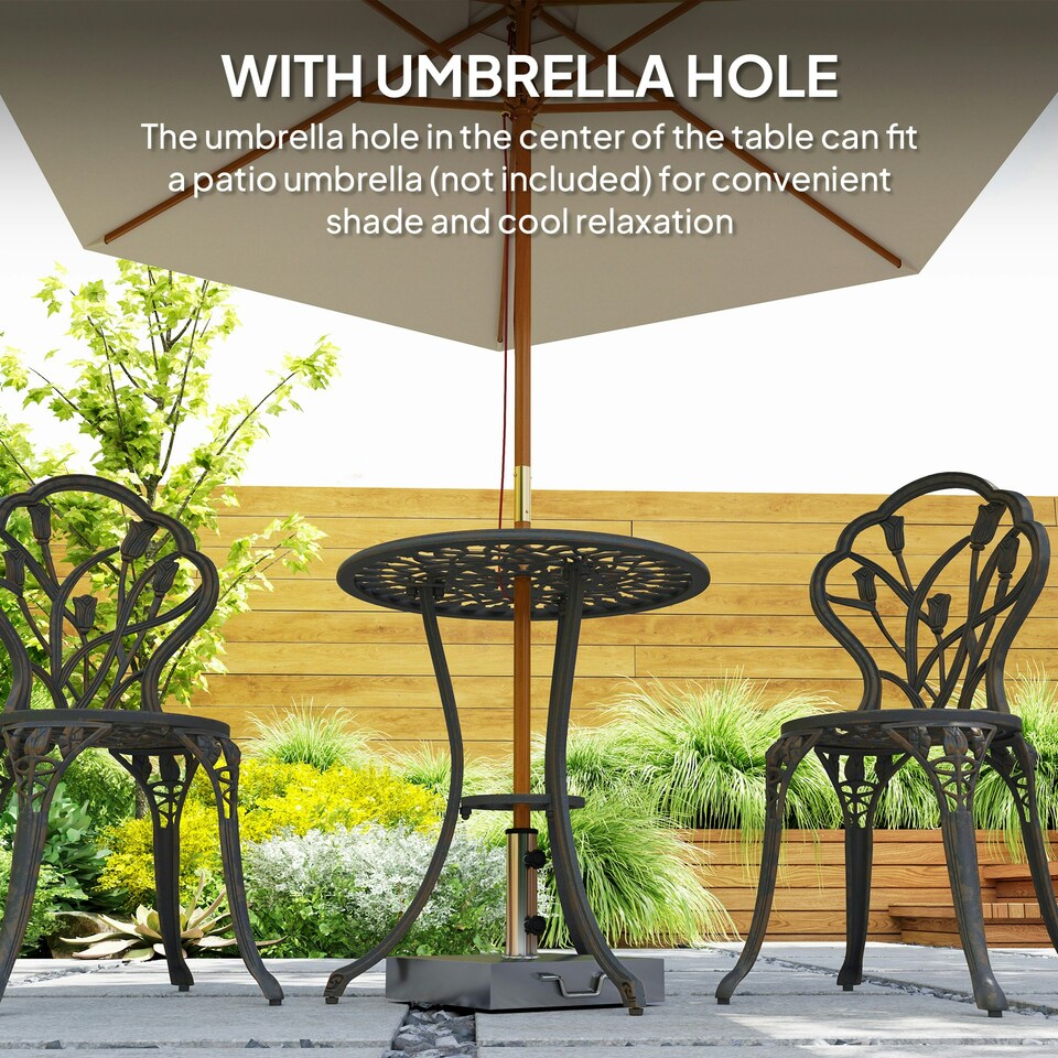 image 1 of Outsunny 3 Piece Bistro Set, Aluminium Garden Furniture with Umbrella Hole