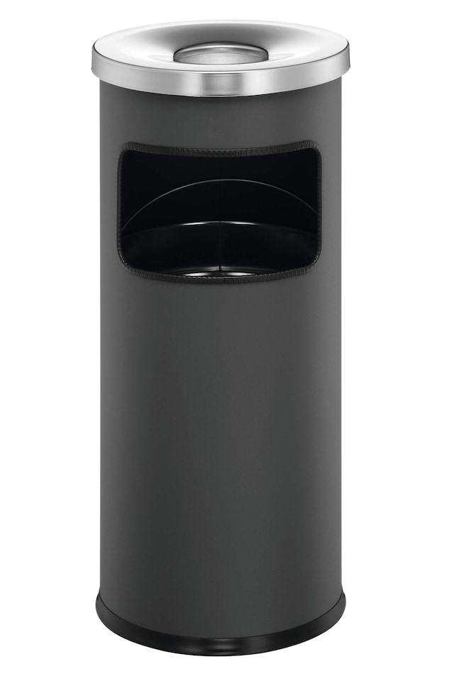 image 1 of Durable Round Metal Waste Bin with Fire Extinguishing Ashtray | 17L | Grey | Grey
