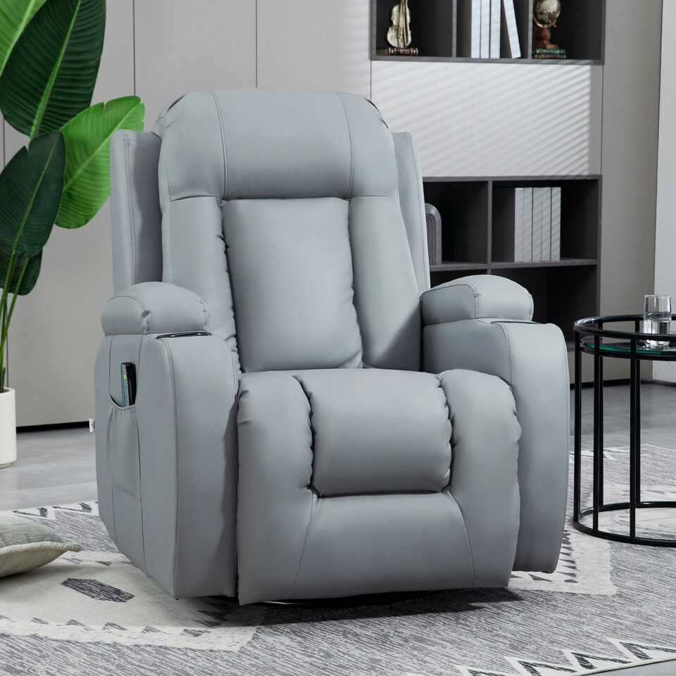 image 1 of HOMCOM Manual Recliner Chair with 8 Vibration & Heat, Light Grey Grey | grey