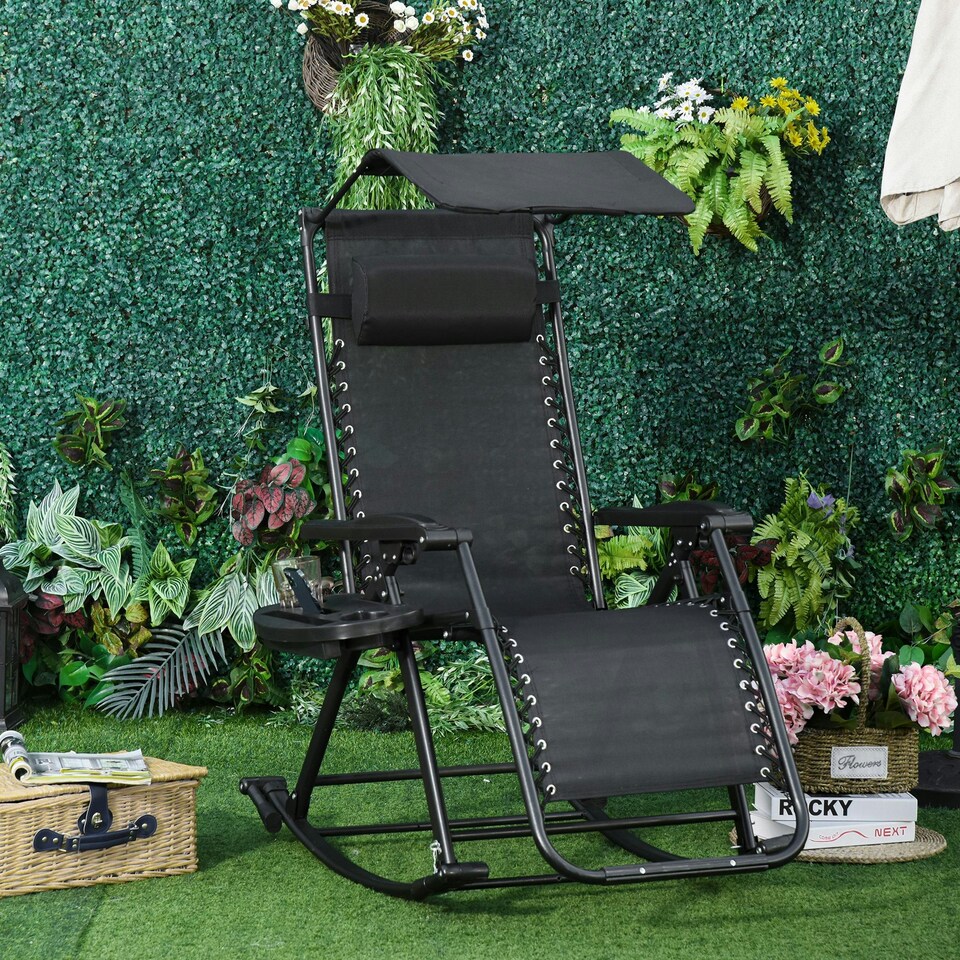 image 1 of Outsunny Folding Recliner Chair Outdoor Lounge Rocker Zero-Gravity Seat