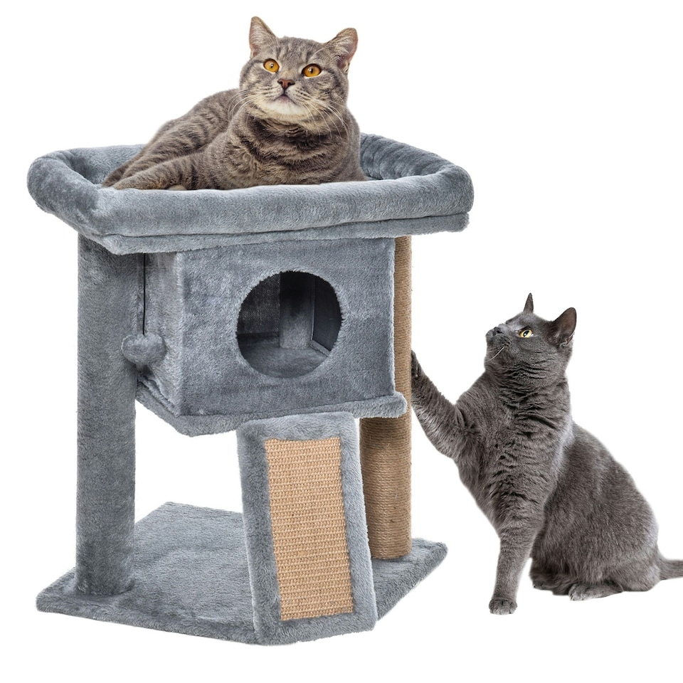 image 1 of PawHut Cat Tree Tower Indoor with Cats Scratching Post Cat House, Grey