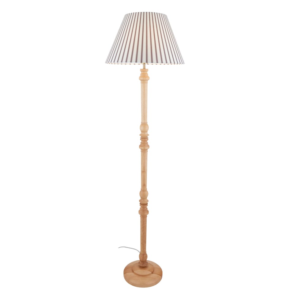 image 1 of Julian - Natural Wood 161cm Floor Lamp with Striped Linen Shade