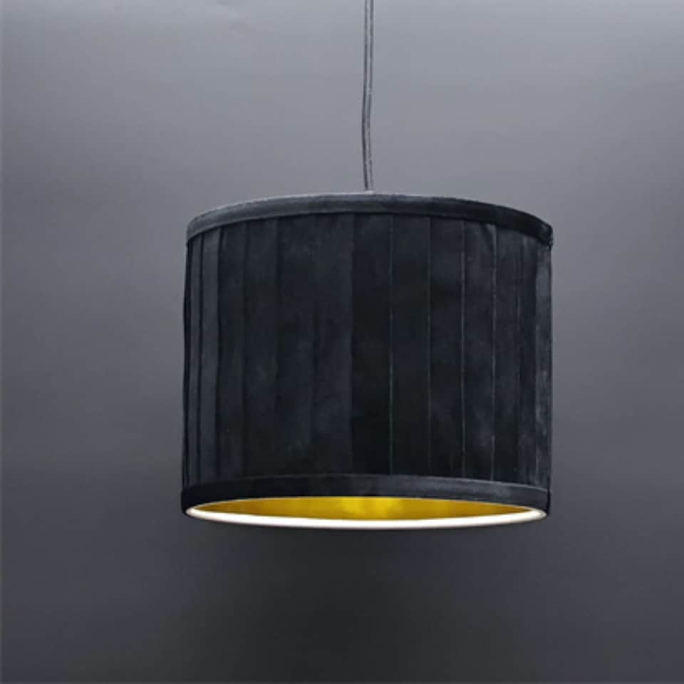 image 1 of Set of 2 Sundance - Black Velvet Pleated 25cm Lamp Shades with Gold Inner | Black | Gold | Medium | 2