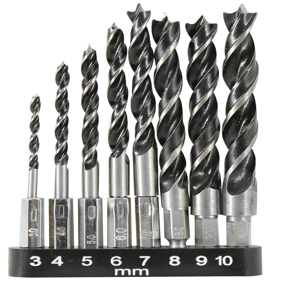image 1 of Dekton 8pc 1/4'' Hex Shank Wood Drill Chisel Set 3mm-10mm Carbon Steel 3-4-5-6-8