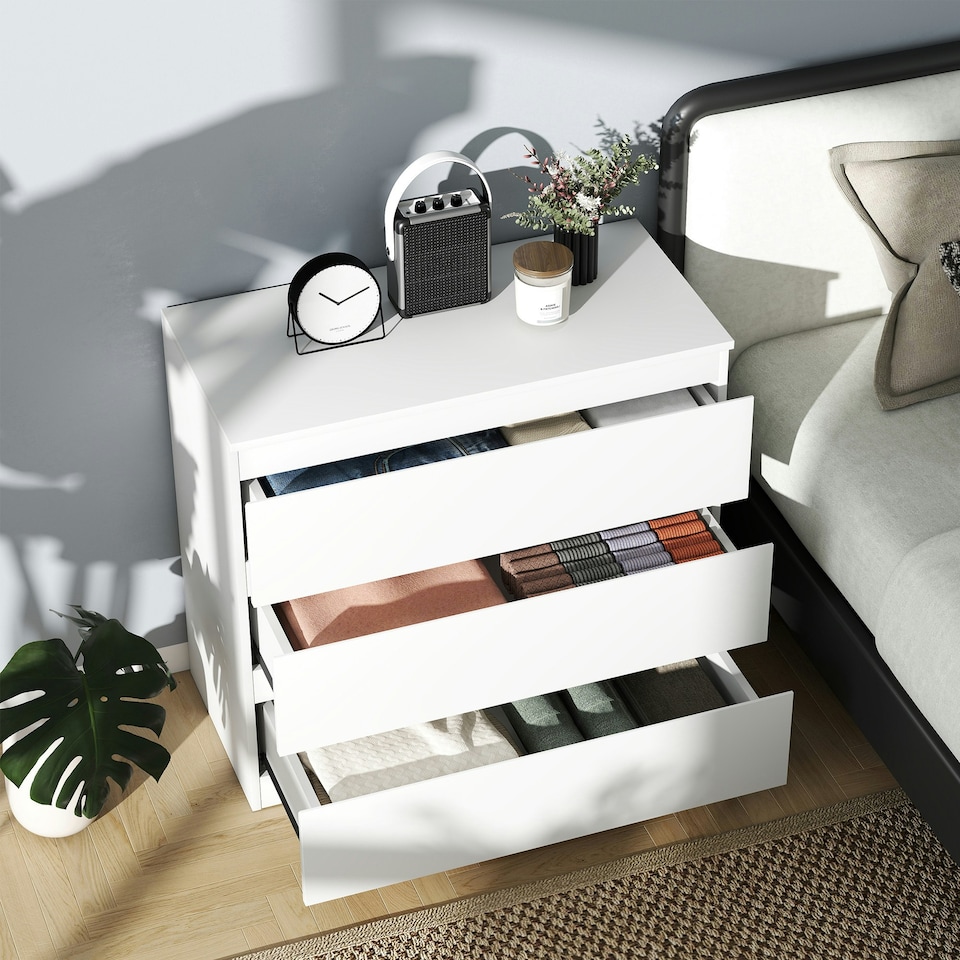 image 1 of HOMCOM Chest of Drawers, 3 Drawer Storage Cabinet Unit for Bedroom, White
