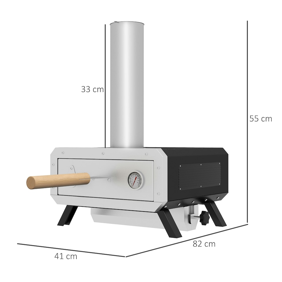 image 1 of Outsunny Wood Fired Pizza Oven with Rotating Pizza Stone and Cover, Black