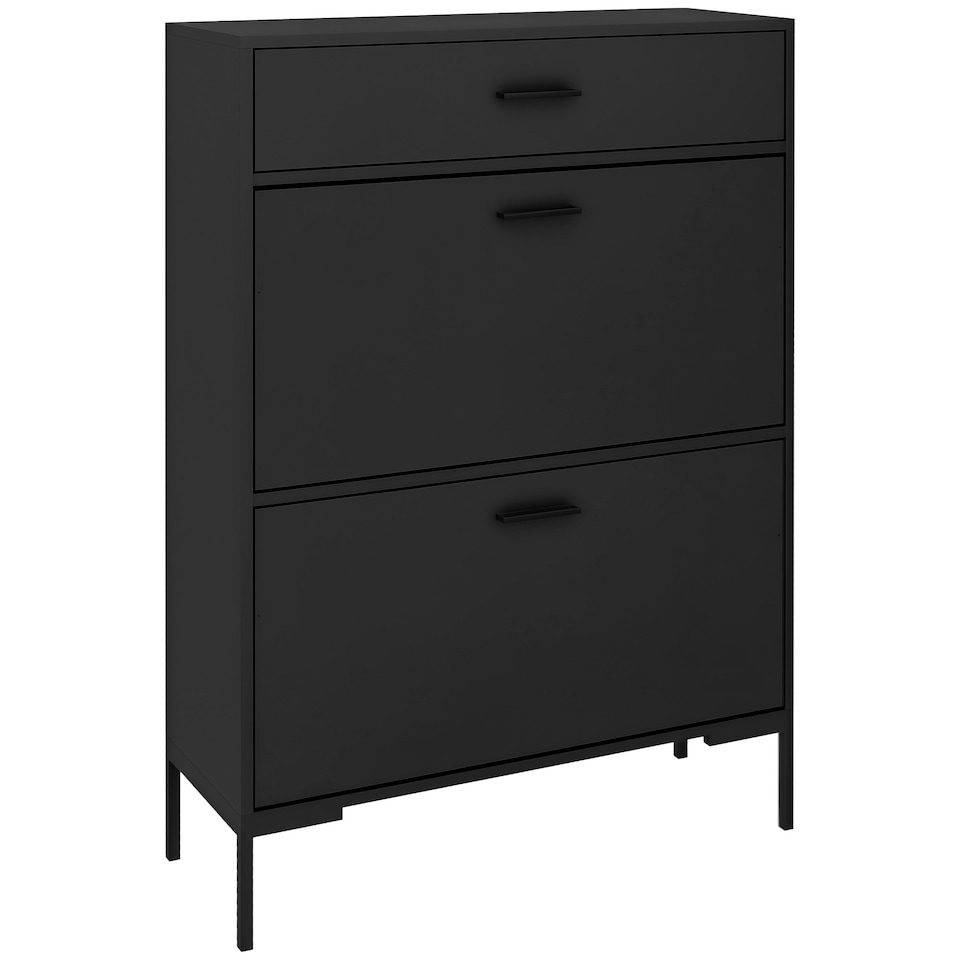 image 1 of HOMCOM Shoe Storage Cupboard with 2 Flip Doors and Sliding out Drawer, Black