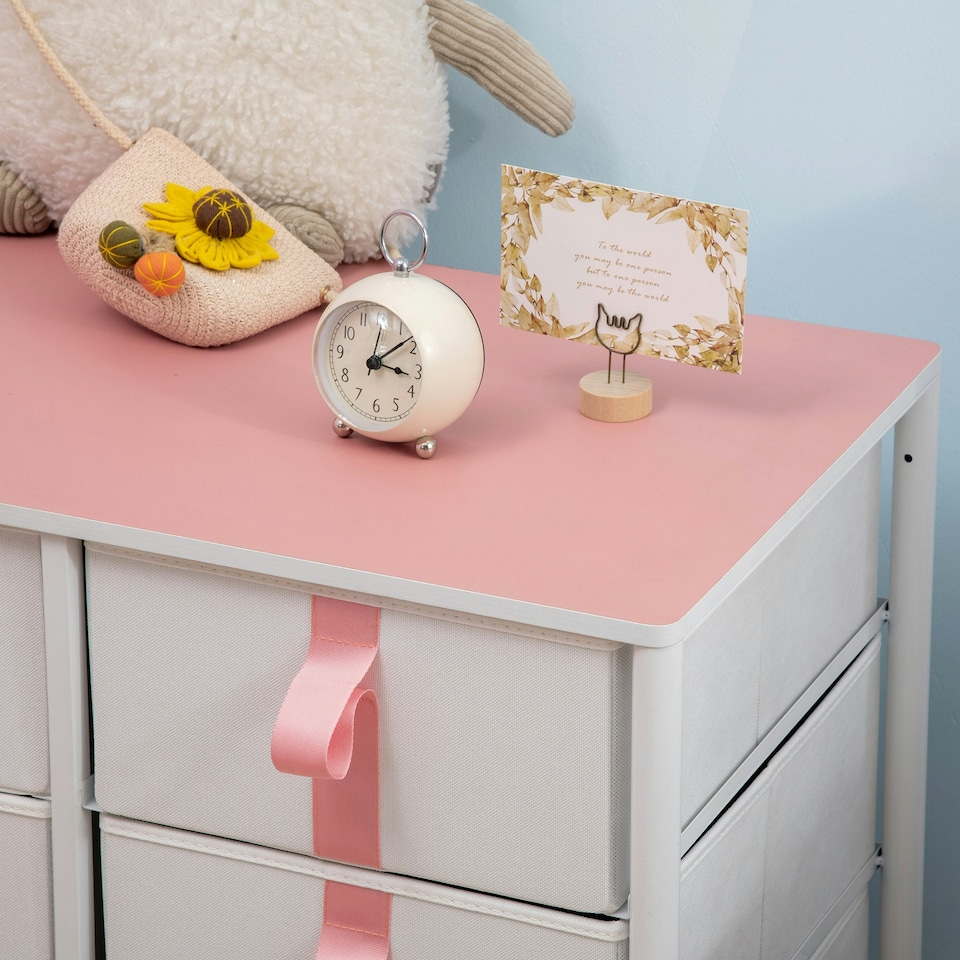 image 1 of HOMCOM 6 Drawer Chest of Drawers w/ Wooden Top Kid Room Closet Hallway Pink