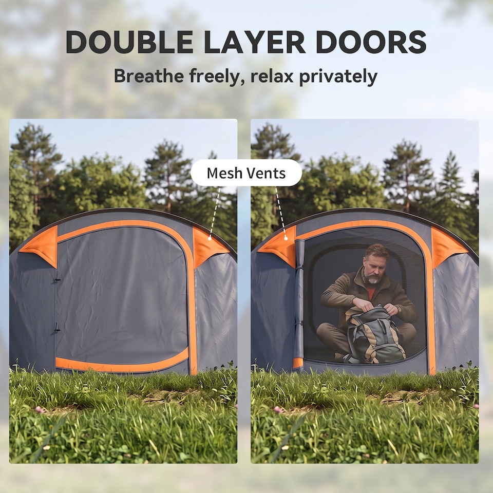 image 1 of Outsunny Camping Tent Dome Pop-up Tent with Windows for 3 Person Orange