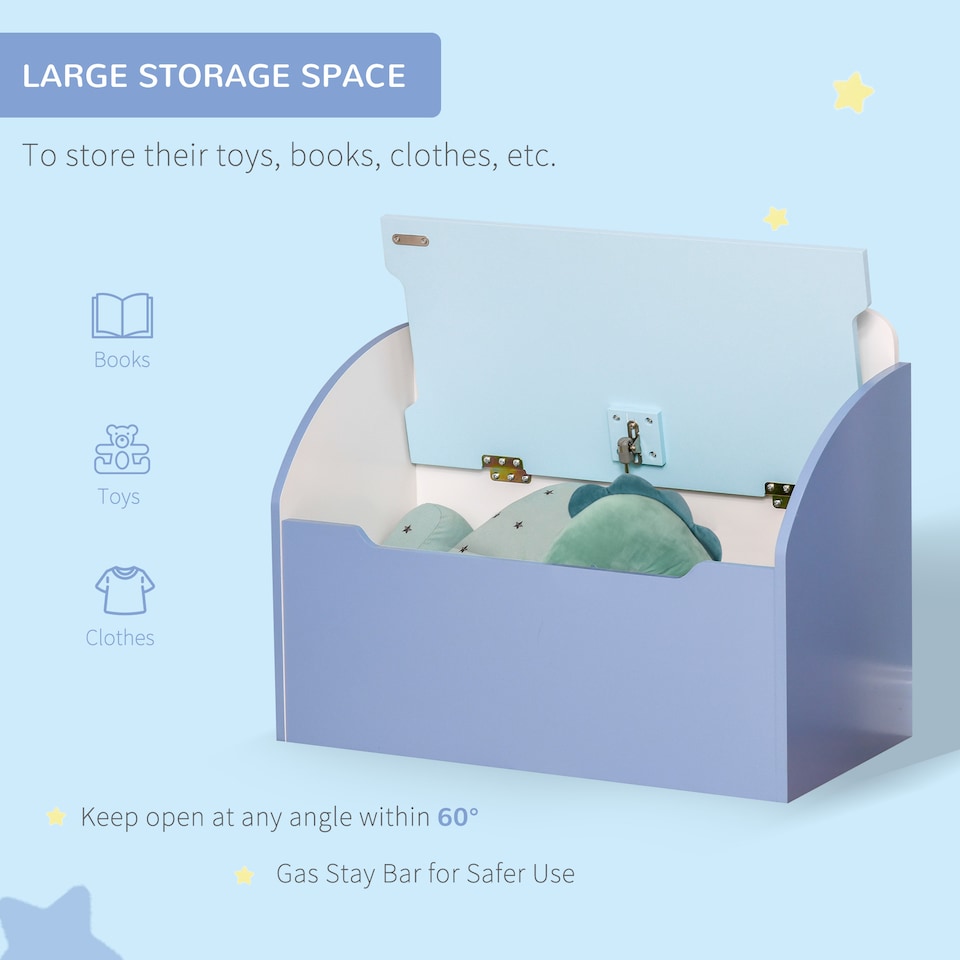 image 1 of HOMCOM Kids Wooden Toy Box Children Storage Chest Bench Organiser Bedroom Blue