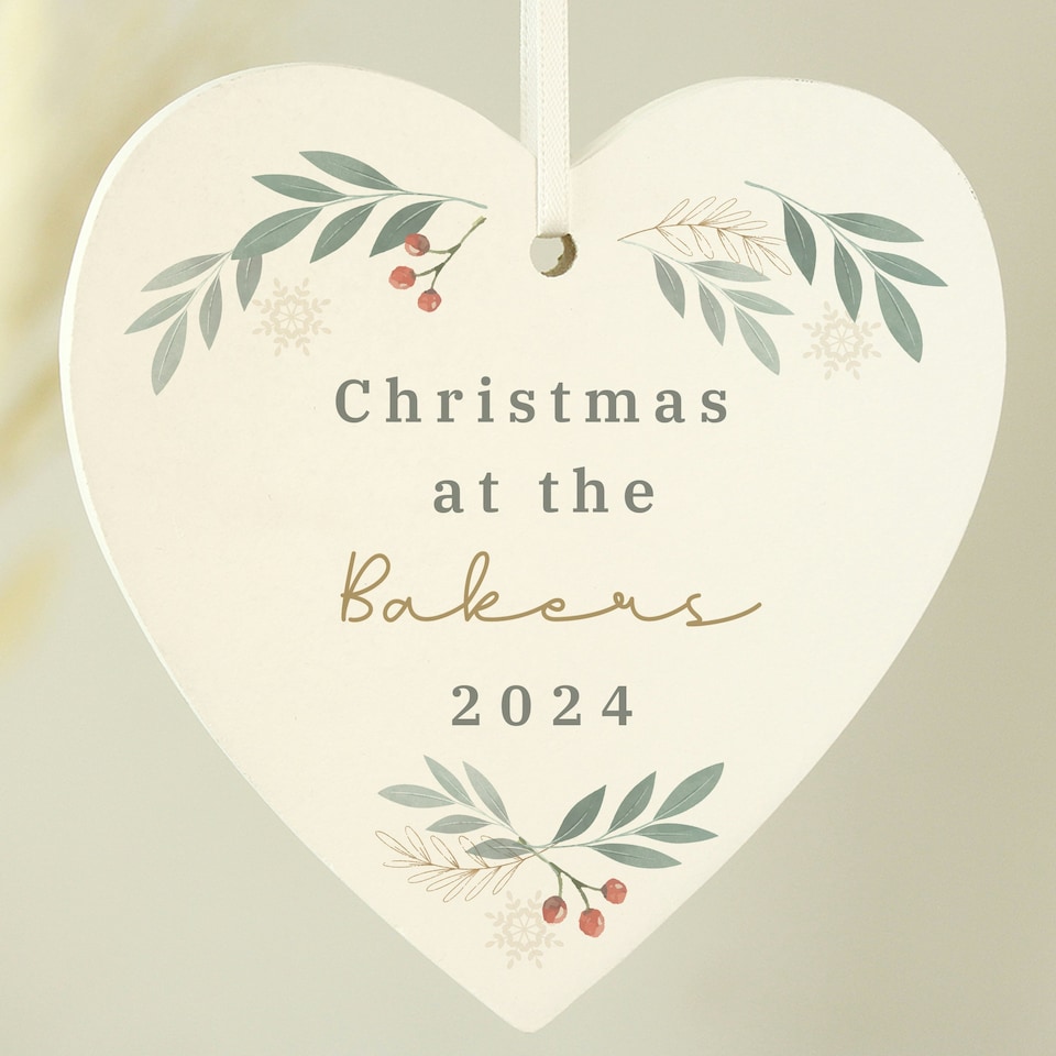 image 1 of Personalised Christmas Foliage Hanging Heart Decoration
