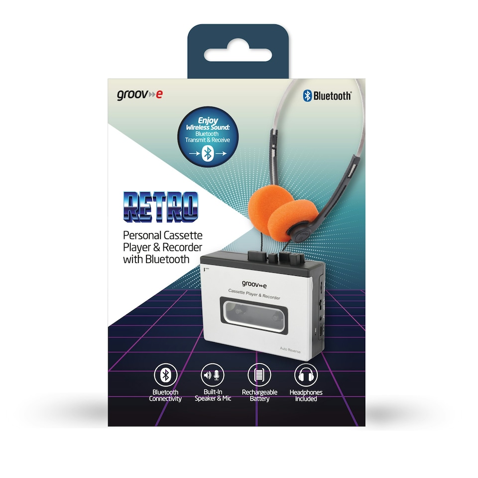 image 1 of Groov-e GVPS530SR Retro Series Personal Cassette Player/Recorder with Bluetooth - Silver