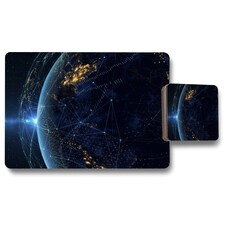 Connection lines Around Earth Globe (Placemat & Coaster Set)
