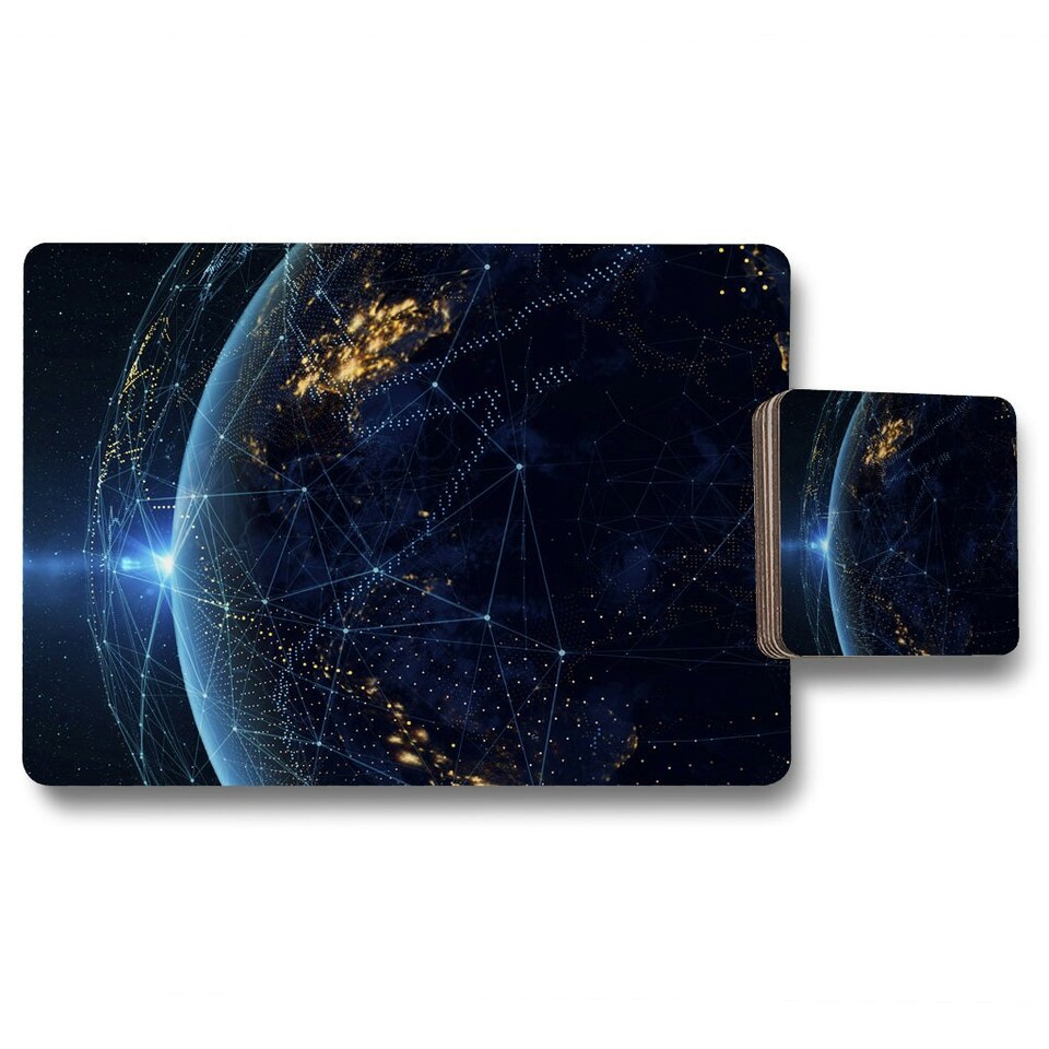 image 1 of Connection lines Around Earth Globe (Placemat & Coaster Set)
