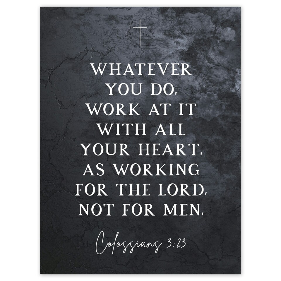 image 1 of Colossians 3:23 Working For Lord Not Men Bible Verse Large Wall Art Print 18x24 Inch