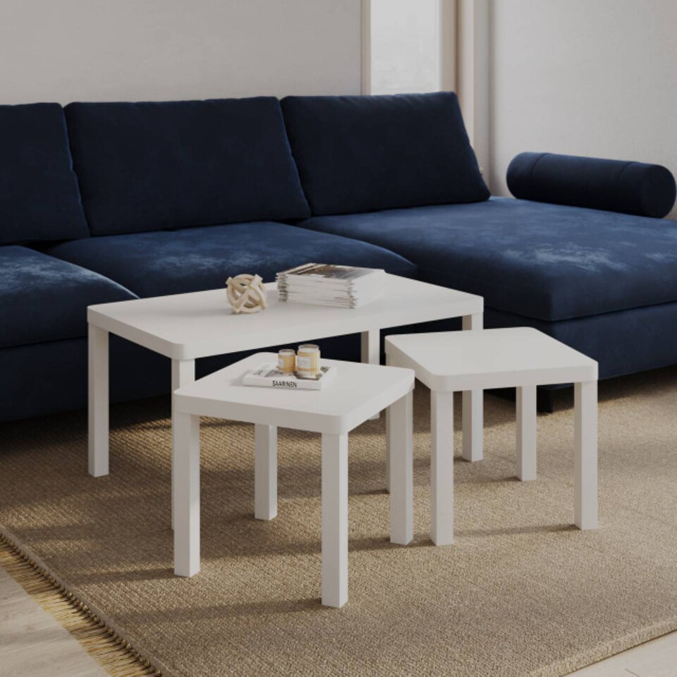 image 1 of URBNLIVING Wooden Nesting Stacking Tables Set Of 3 | Multi | White | 3
