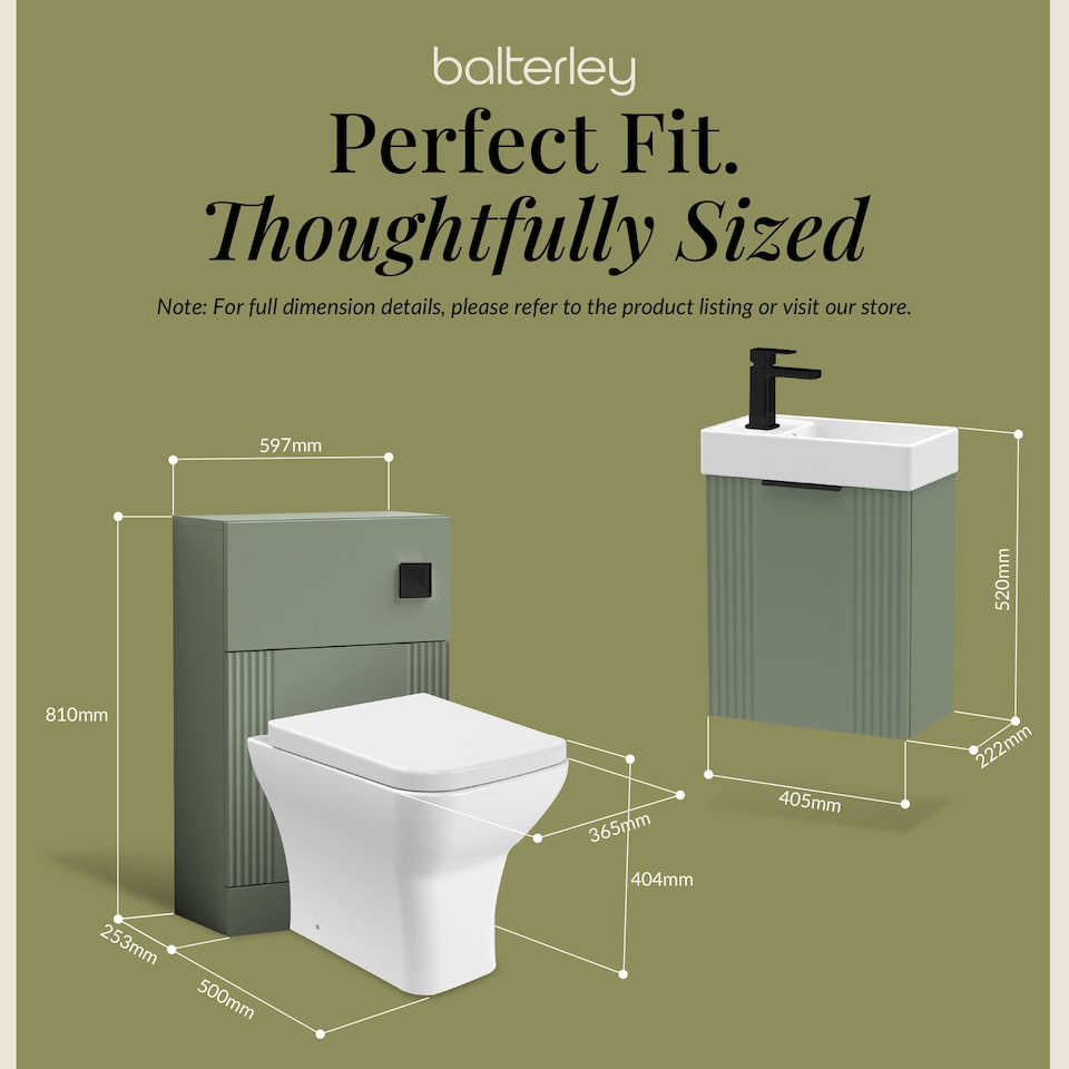 image 1 of Balterley Cloakroom Suite - Wall Hung Basin Unit, Toilet & Tap | Green | Satin Green | 438 x 400 x 222mm