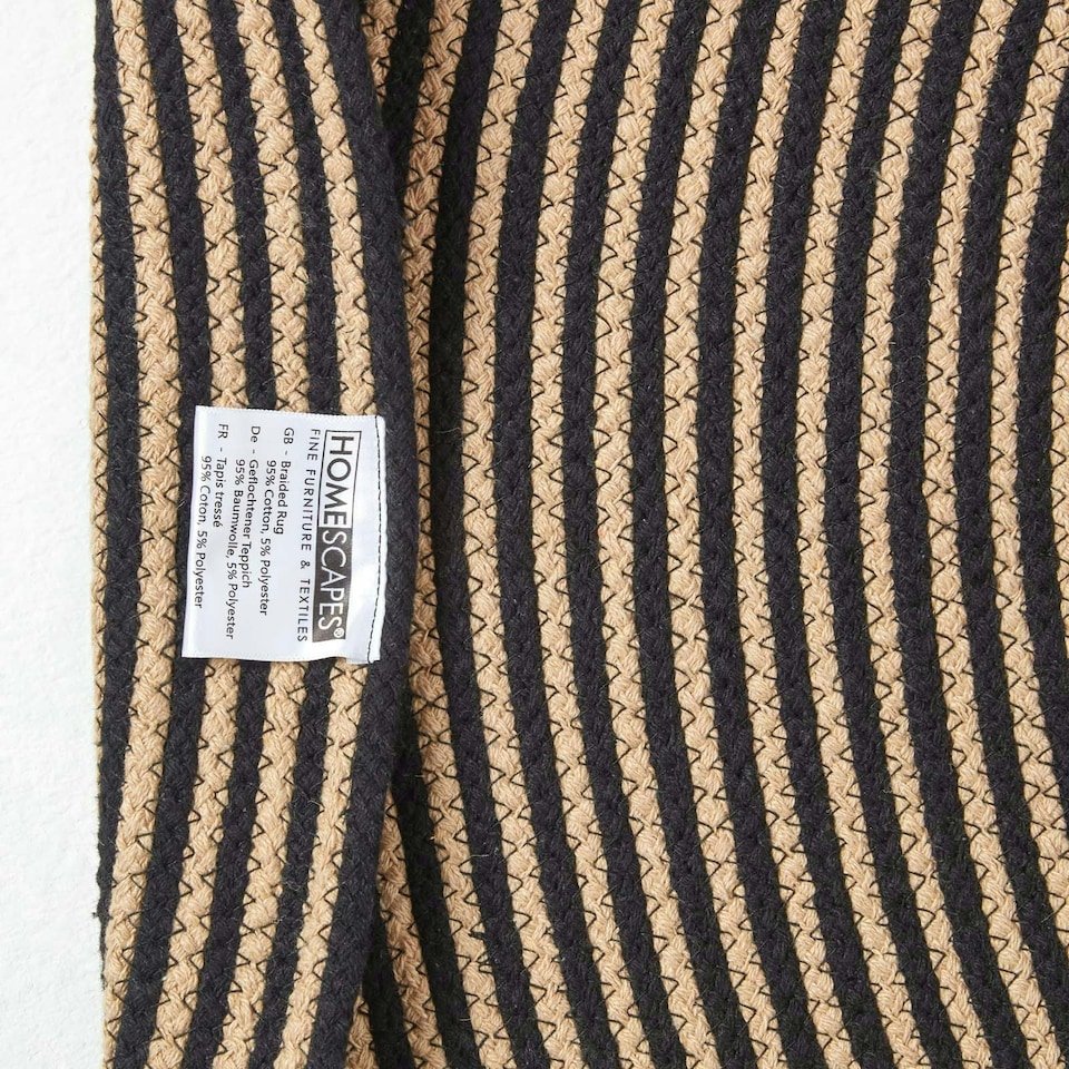 image 1 of Homescapes Linen and Black Handmade Woven Spiral Braided Rug - 120 cm Round