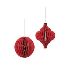 Sass & Belle Christmas Set of 2 Honeycomb Paper Decoration Red