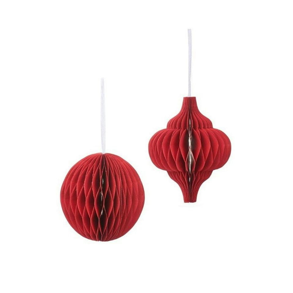 Sass & Belle Christmas Set of 2 Honeycomb Paper Decoration Red