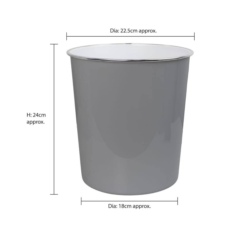 image 1 of JVL Onyx Round Waste Bin 7L Bathroom Bedroom Office Grey