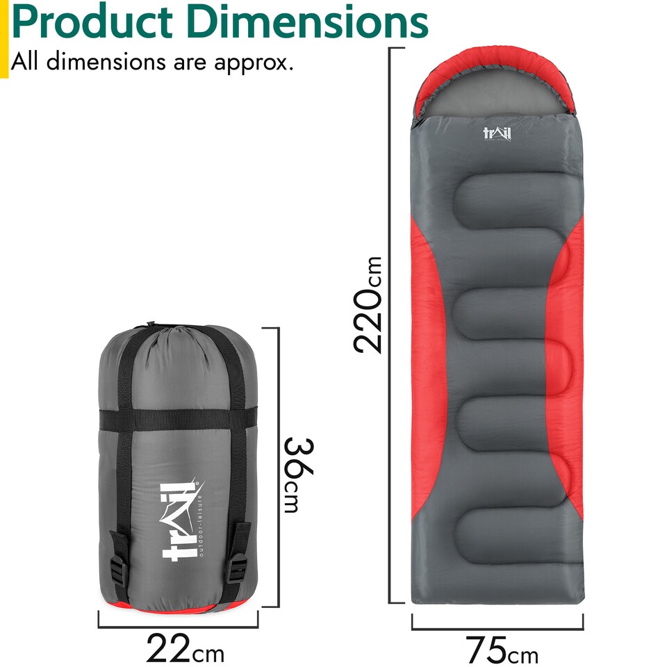 image 1 of Adult Sleeping Bag 3 Season Single Person Warm Hood Carry Bag Trail Alpine 253 | Red | Single | 1