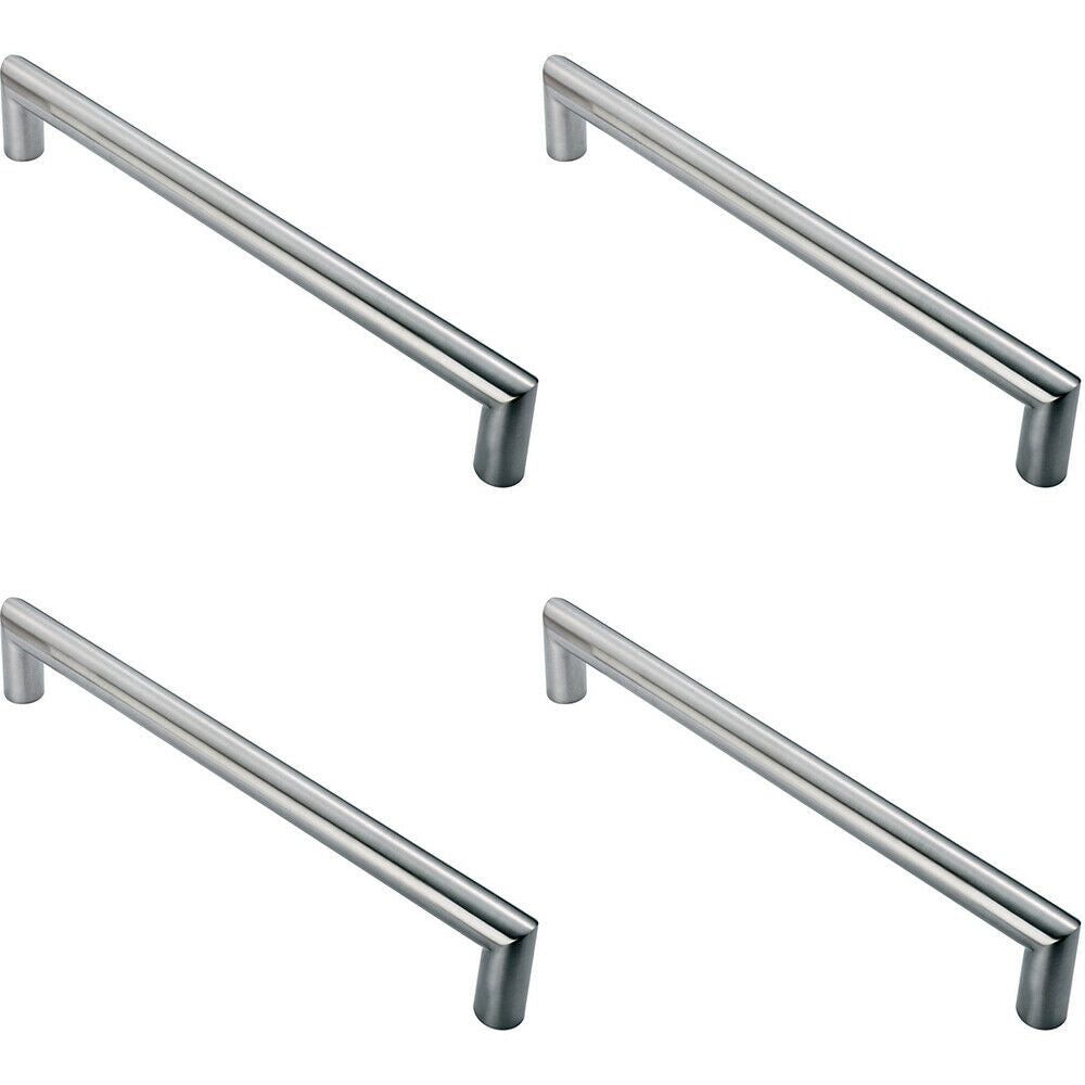 Loops 4x Mitred Round Bar Pull Handle 106 x 10mm 96mm Fixing Centres Satin Steel in Metallics