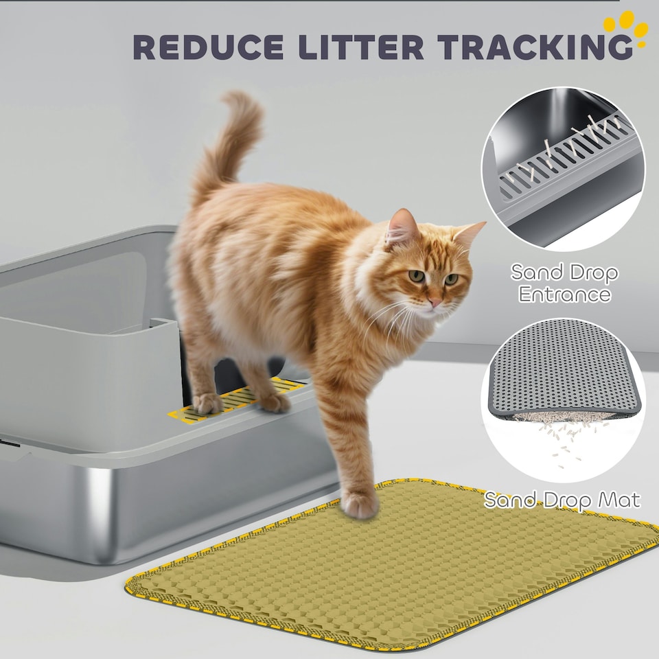 image 1 of PawHut Stainless Steel Litter Box with Scoop, High Sided Cat Litter Tray Grey | One Size
