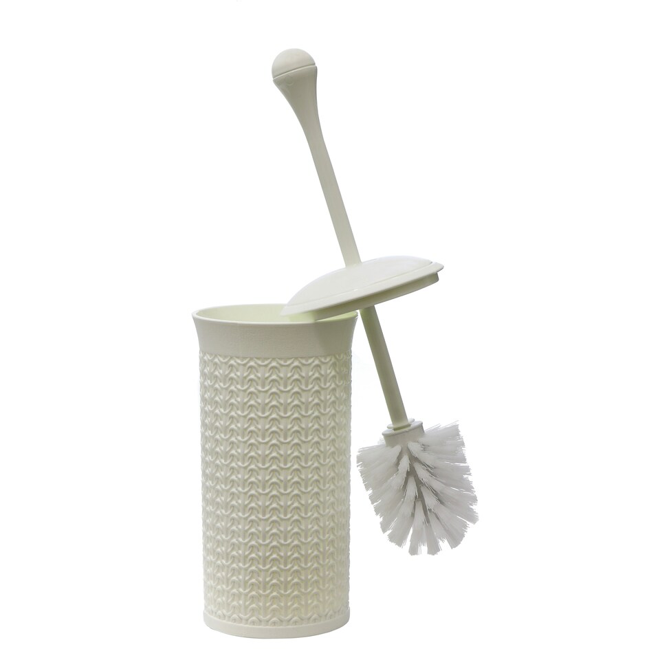 image 1 of JVL Knit Design Loop Plastic Toilet Brush and Holder, Ivory White