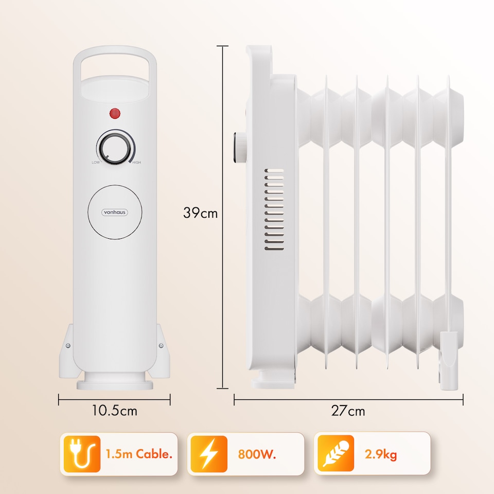 image 1 of VonHaus Oil Filled Radiator 6 Fin Portable Electric Heater
