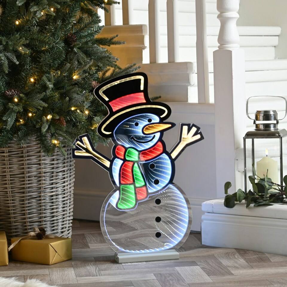 image 1 of 60cm Light up Standing Snowman Infinity Christmas Decoration with Multi-Coloured LEDs