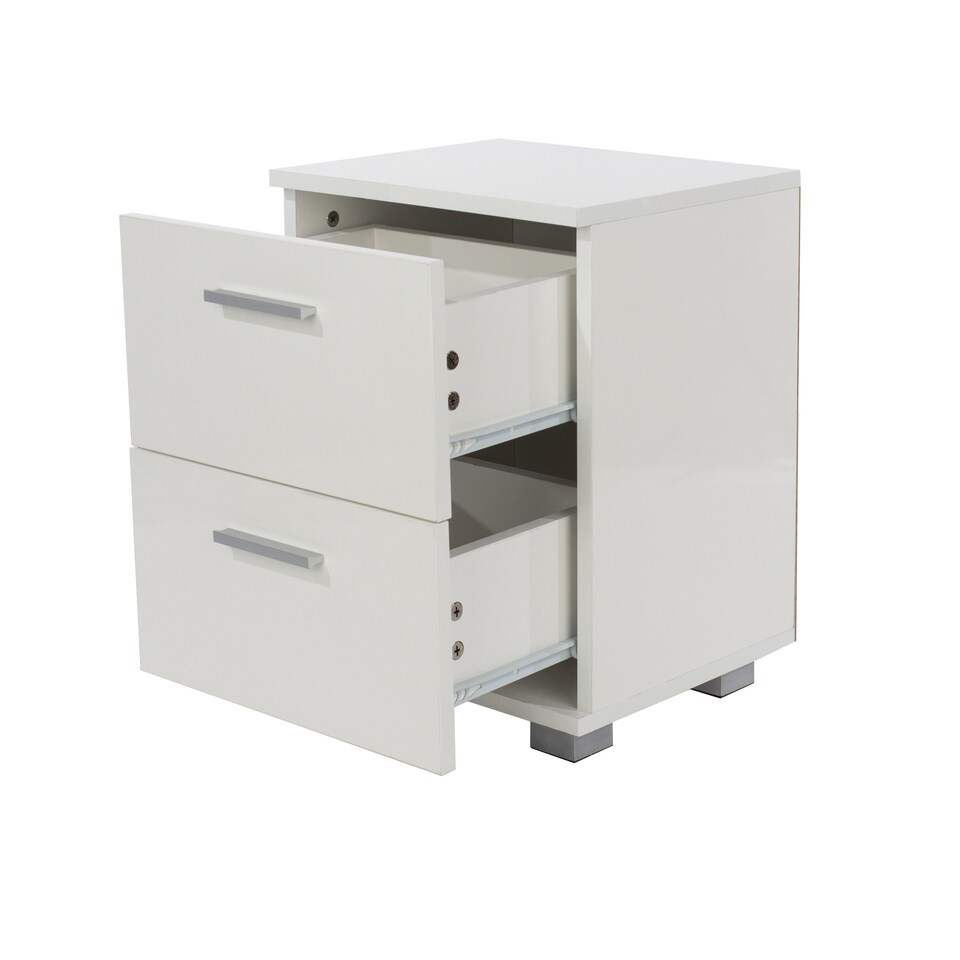 image 1 of Lido 2 Drawer Bedside Cabinet - High Gloss White, Modern Silver Feet | White | White | One Size | 1
