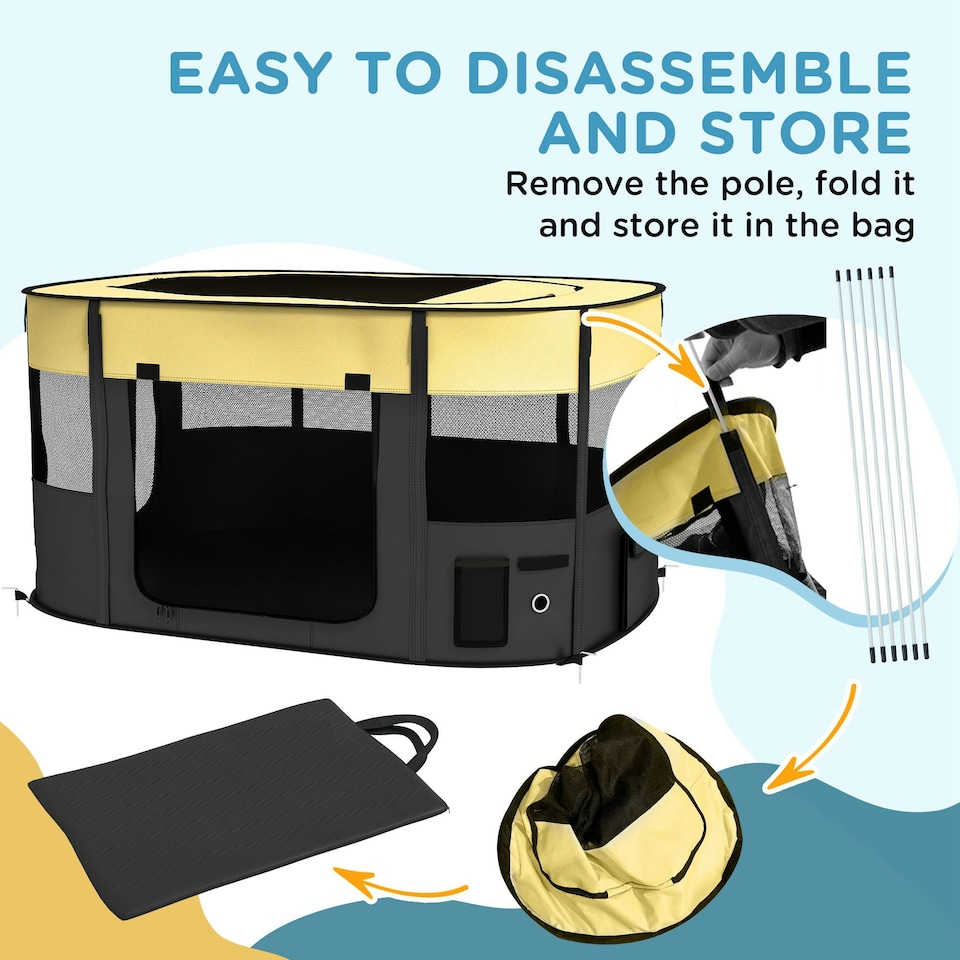 image 1 of PawHut Portable Dog Pen for Puppies, Rabbits, Kittens, Guinea Pigs - Yellow