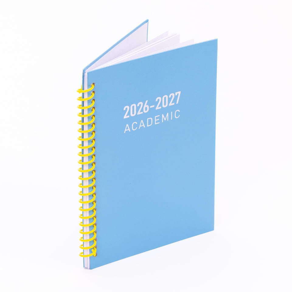 image 1 of 2026 - 2027 Academic Diary A5 Week to View - Plastic Spiral Bound Mid Year Planner Aug 2026 to Jul 2027 - Hardback | Blue | Sky
