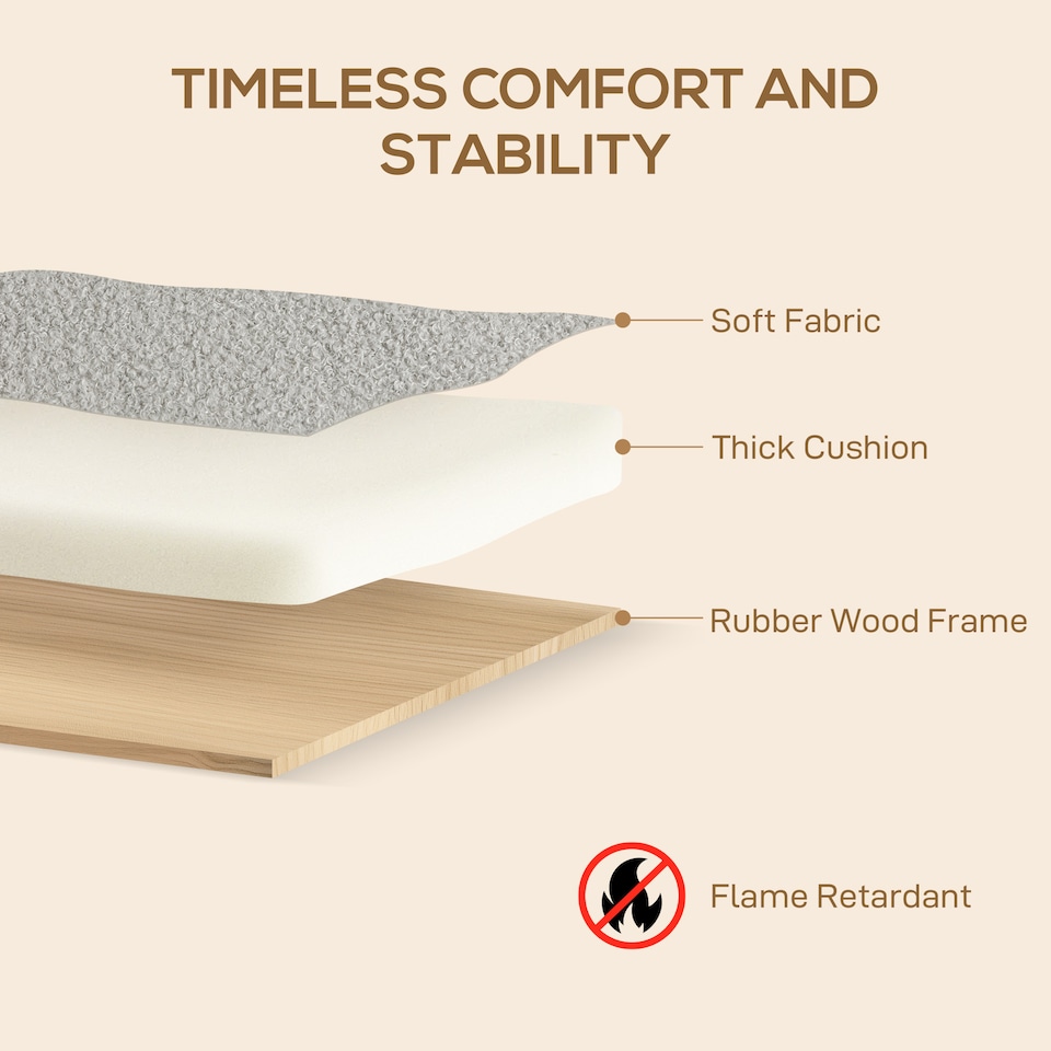 image 1 of HOMCOM 2 Seater Sofa, Small Sherpa Fabric Couch Settee, Nordic Upholstered Loveseat with Wood Legs and Armrests, Thick Seat for Living Room, Bedroom, Office, Light Grey | Grey