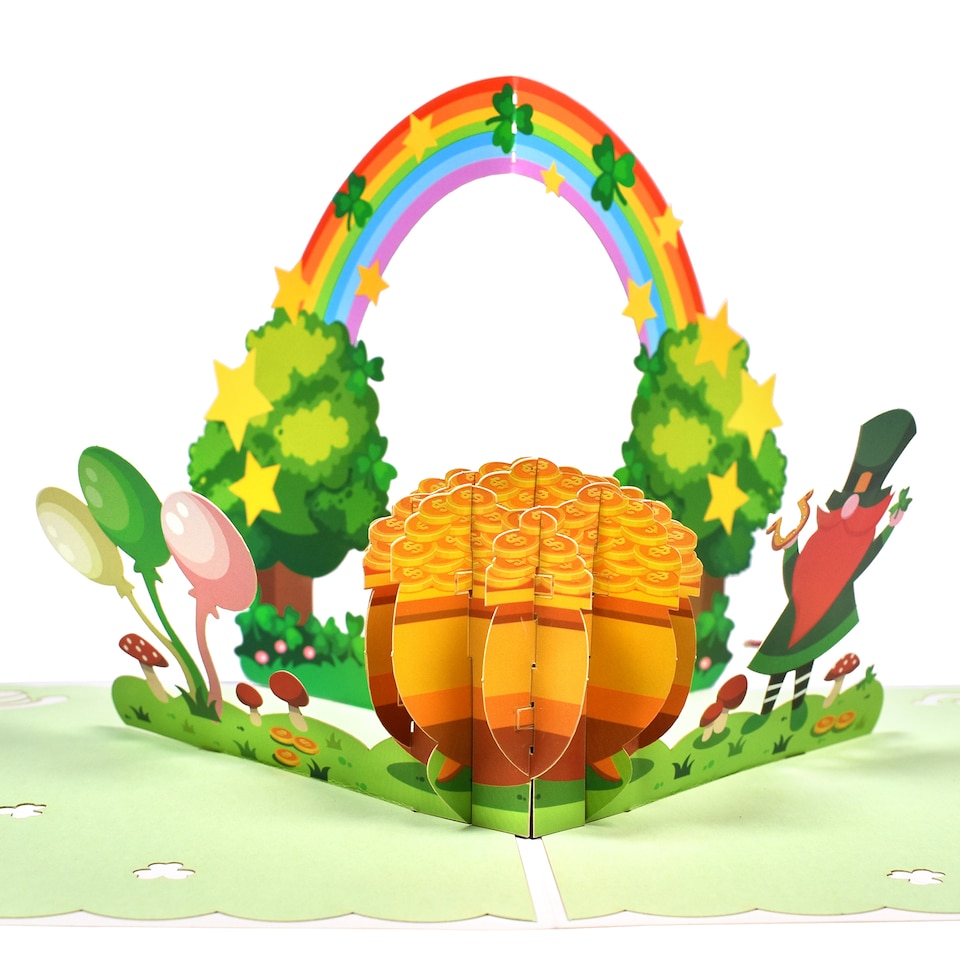 image 1 of Leprechaun and Rainbow 3D Pop Up St. Patrick’s Day Card