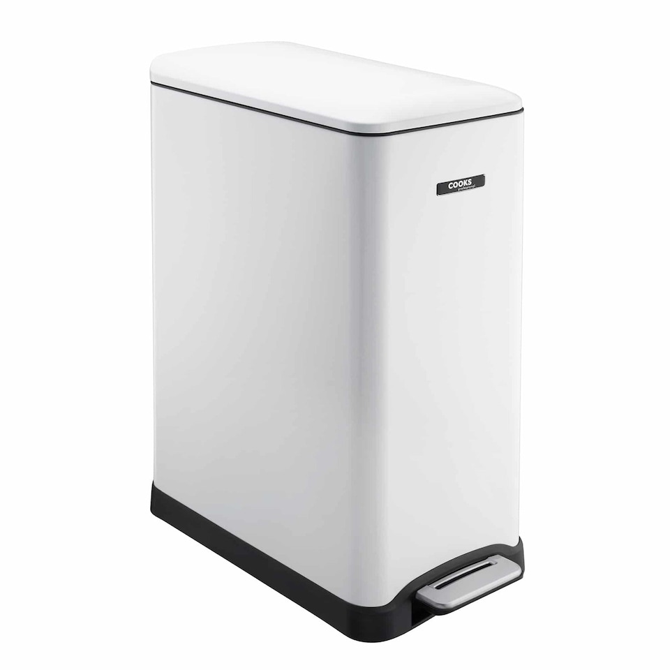 image 1 of Cooks Professional Slimline Dual Recycle Pedal Bin 50L - 2 Compartments & Soft Close Lid | White