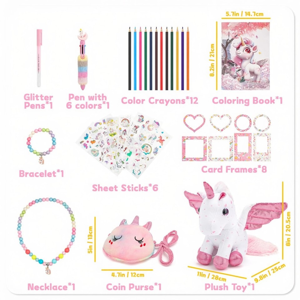image 1 of 33‑in‑1 Unicorn Plush Toy Gift Set for Girls – Soft Cuddly Stuffed Animal with Diary, Stickers, Colouring Book & Accessories, Birthday Gift for Kids 3–10