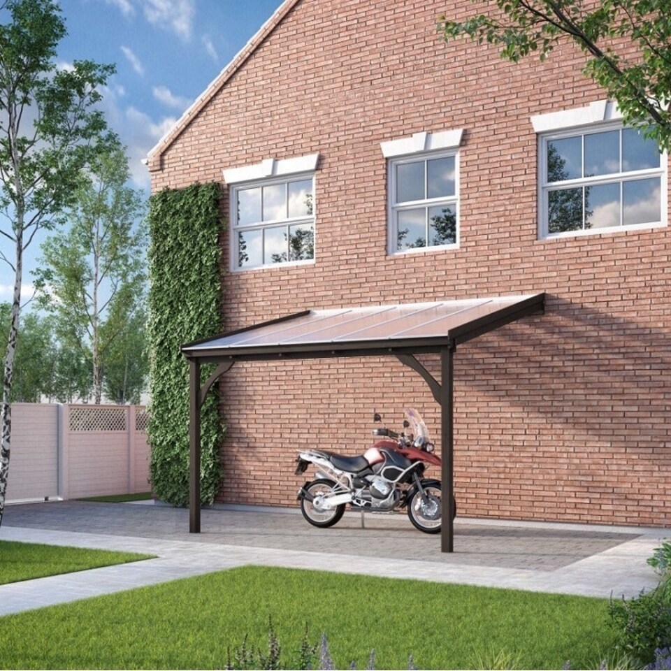 image 1 of Polycarbonate Roof Car Port 2 Post - Wood - L200 x W290 cm - Rustic Brown Brown