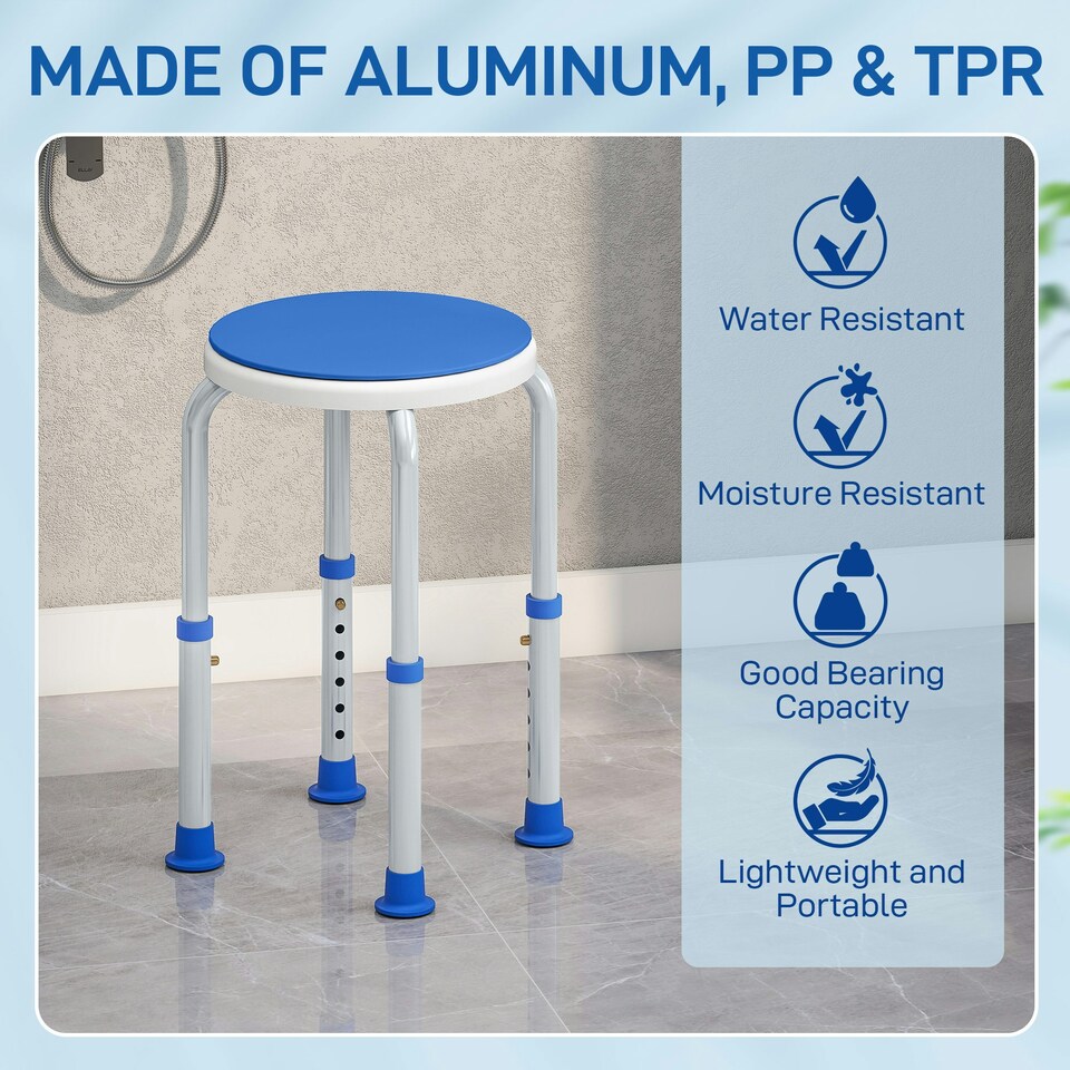 image 1 of HOMCOM 360 Degree Swivel Shower Stool with Non-Slip Feet for Disabled, Blue